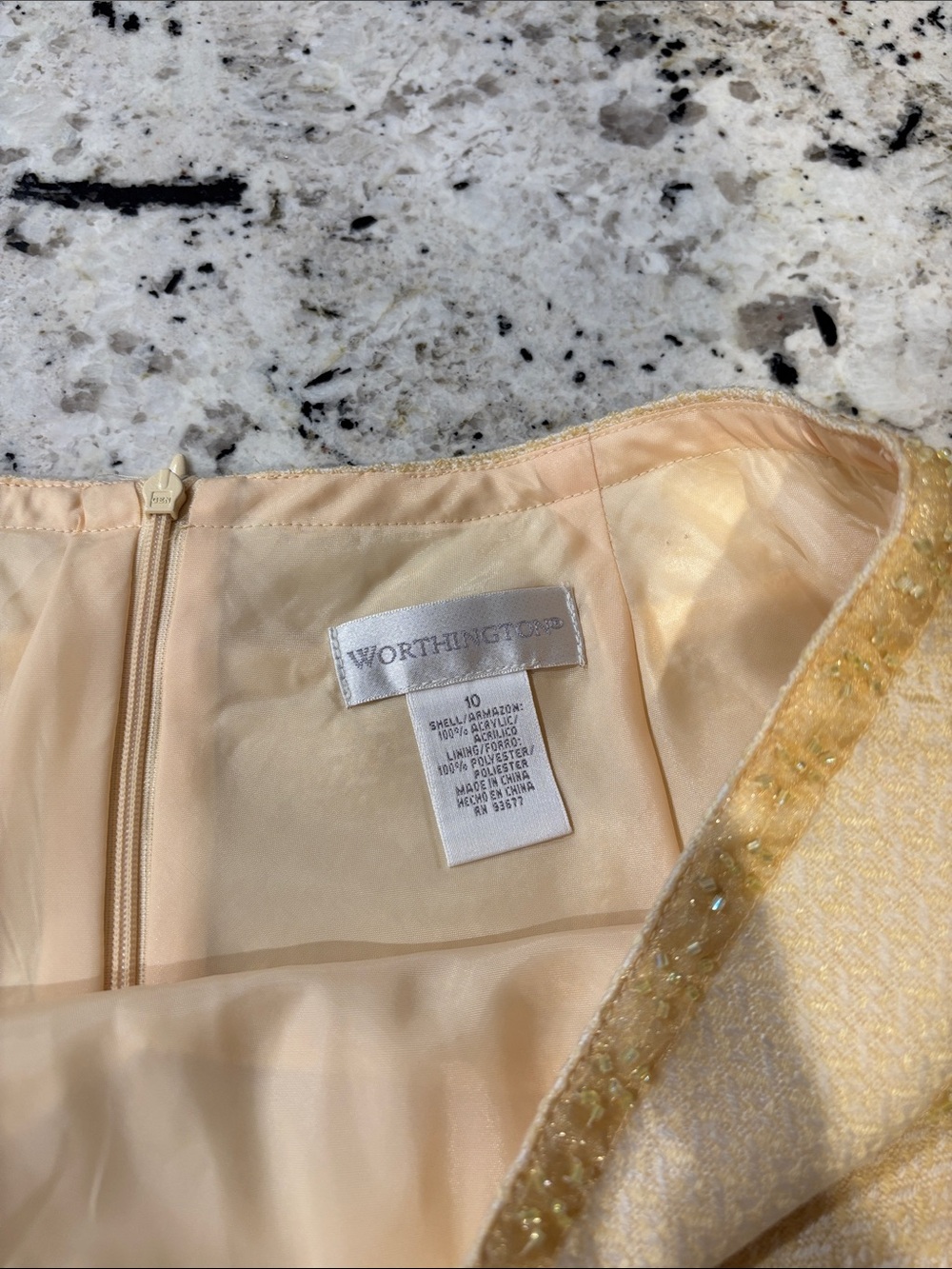 Worthington pastel yellow tweed A-line skirt with beaded trim details